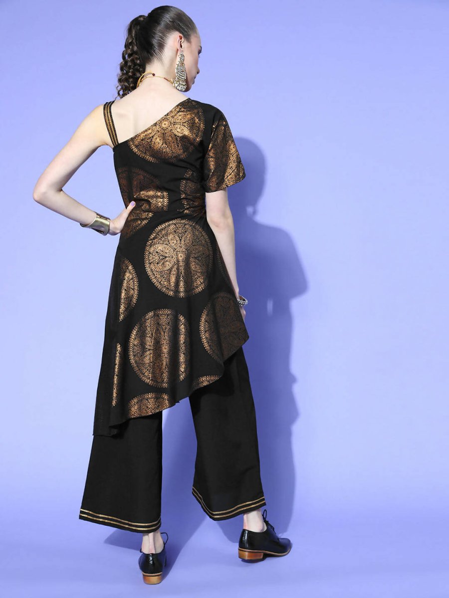 Ahalyaa Women Black Colour Crepe Printed Top Palazzo Set - Distacart