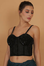 Thumbnail for Joban Fashion Silk Pearl And Beads Hand Embroidery Padded Blouse - Black