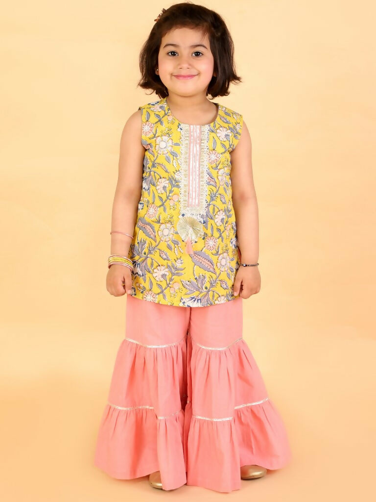 Lil Drama Girls kurta with sharara set - Yellow - Distacart