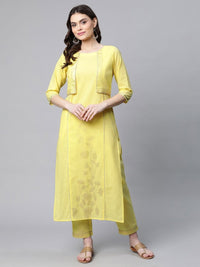 Thumbnail for Ahalyaa Women Yellow Pure Cotton Printed Floral Kurta With Trousers - Distacart