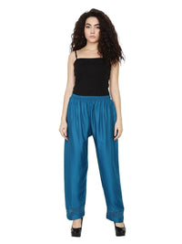 Thumbnail for Asmaani Wine Blue Color Plain Lace Palazzo
