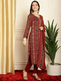 Thumbnail for Aastha Fashion Women's Maroon Pashmina Floral Digital Printed Kurta with Trouser & Dupatta - Distacart