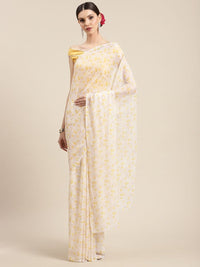 Thumbnail for Ahalyaa Yellow Chiffon Digital Print Floral Saree - Distacart