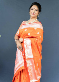 Thumbnail for Aastha Fashion Orange Woven Soft Banarasi Silk Saree with Blouse - Distacart