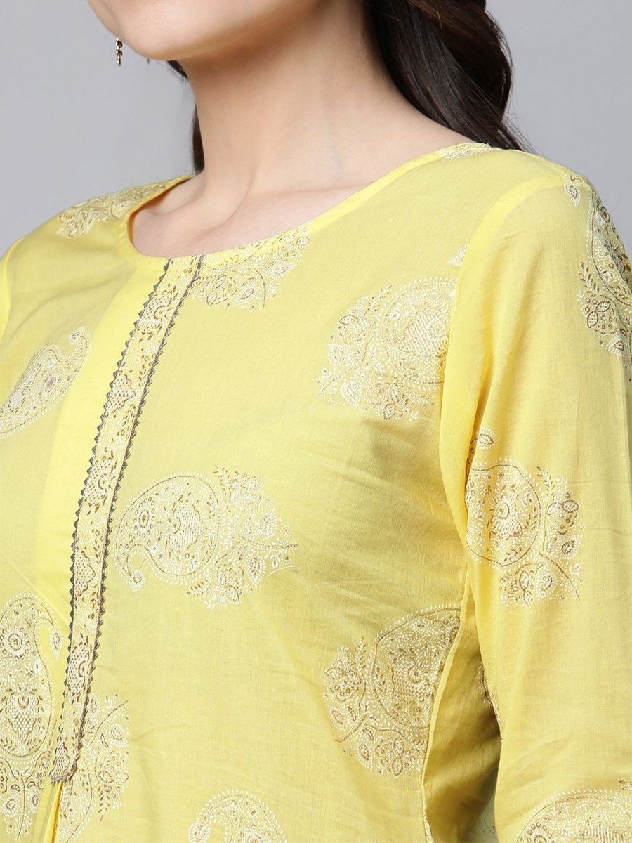 Ahalyaa Women Yellow Pure Cotton Glitter Print Tunic - Distacart