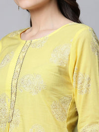 Thumbnail for Ahalyaa Women Yellow Pure Cotton Glitter Print Tunic - Distacart