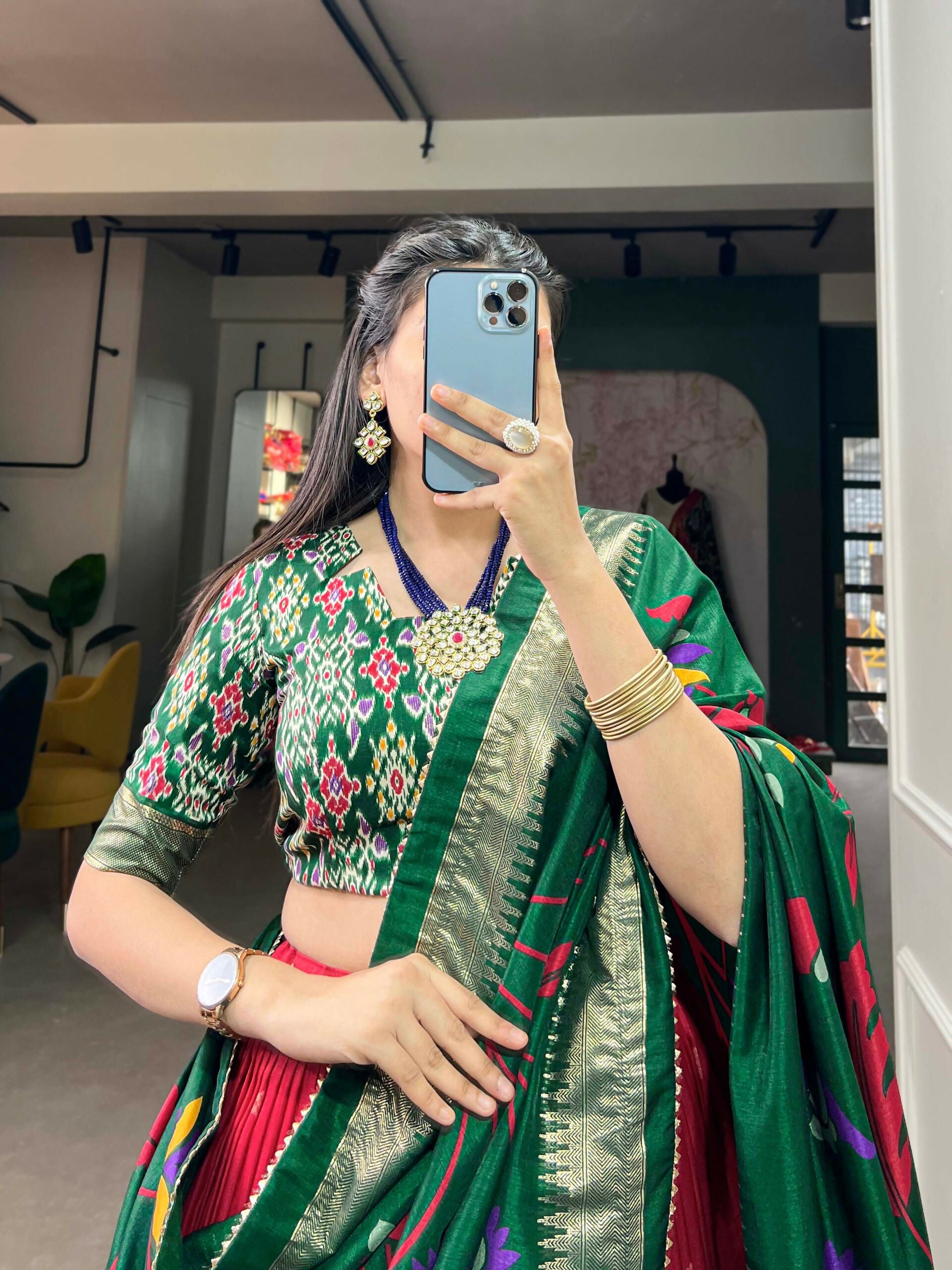 Vastranavya Stunning Look Tussar Silk Printed With Foil Work Indian Lehenga Choli - Red - Distacart