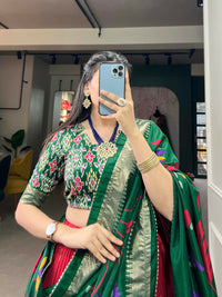 Thumbnail for Vastranavya Stunning Look Tussar Silk Printed With Foil Work Indian Lehenga Choli - Red