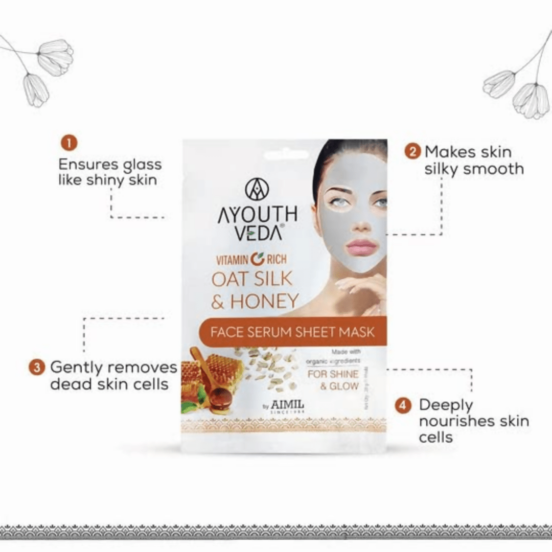 Ayouthveda Vitamin C Rich Oats Silk & Honey Face Serum Sheet Mask - Distacart