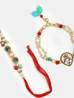 Thumbnail for NVR Women & Men Set of 2 Multicolor Artificial Beads Bhaiya Bhabhi Rakhi With Roli Chawal & Chocolate - Distacart