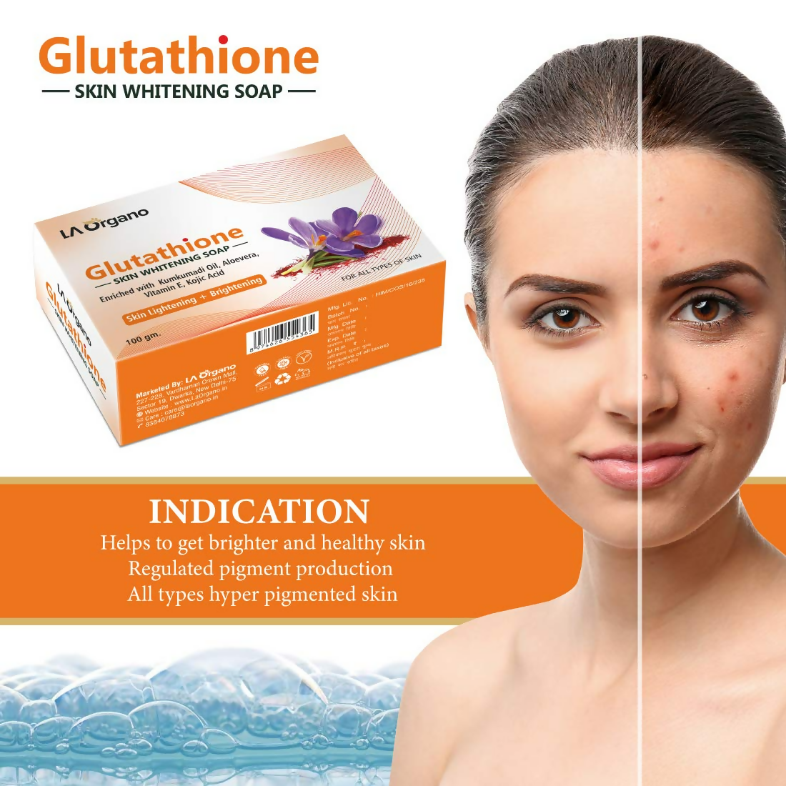 LA Organo Glutathione Kumkumadi Skin Lightening & Brightening Soap - Distacart