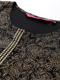Thumbnail for Anubhutee Black & Gold-Toned Ethnic Motifs Printed Kurti - Distacart