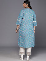 Thumbnail for Sztori Plus Size Floral Printed Notch Neck Cotton Straight Kurta - Distacart