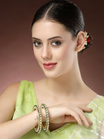Thumbnail for NVR Women's Set Of 2 Gold-Polished Kundan-Studded Bangles - Distacart
