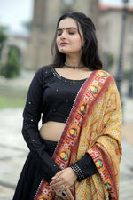 Thumbnail for Vastranavya Navaratri Collection Gotta Patti Work & Blouse With Real Mirror Work Lehenga Choli - Black - Distacart