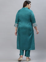 Thumbnail for Sztori Plus Size Floral Foil Printed Straight Kurta With Trouser - Distacart