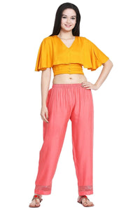 Thumbnail for Asmaani Peach Color Plain Lace Palazzo