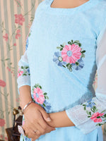 Thumbnail for Ode by House of Pataudi Floral Embroidered Thread Work Floral Georgette Straight Kurta - Distacart