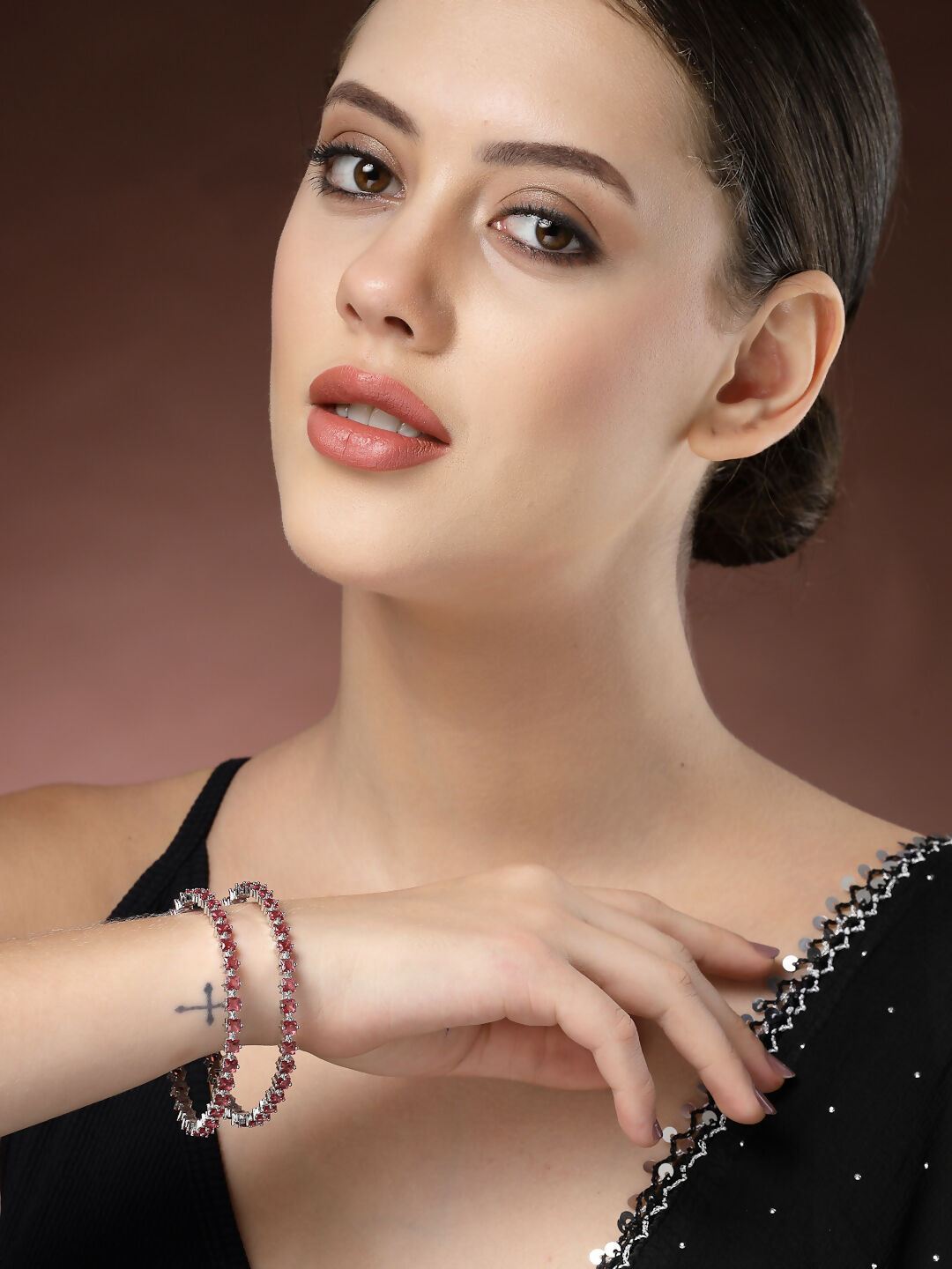 NVR Women's Set of 2 Pink CZ Stone-Studded Handcrafted Bangles - Distacart