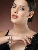 Thumbnail for NVR Women's Set of 2 Pink CZ Stone-Studded Handcrafted Bangles - Distacart