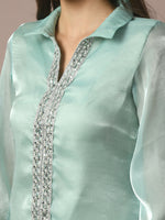 Thumbnail for Myshka Women's Blue Solid Longline Party Tunic - Distacart