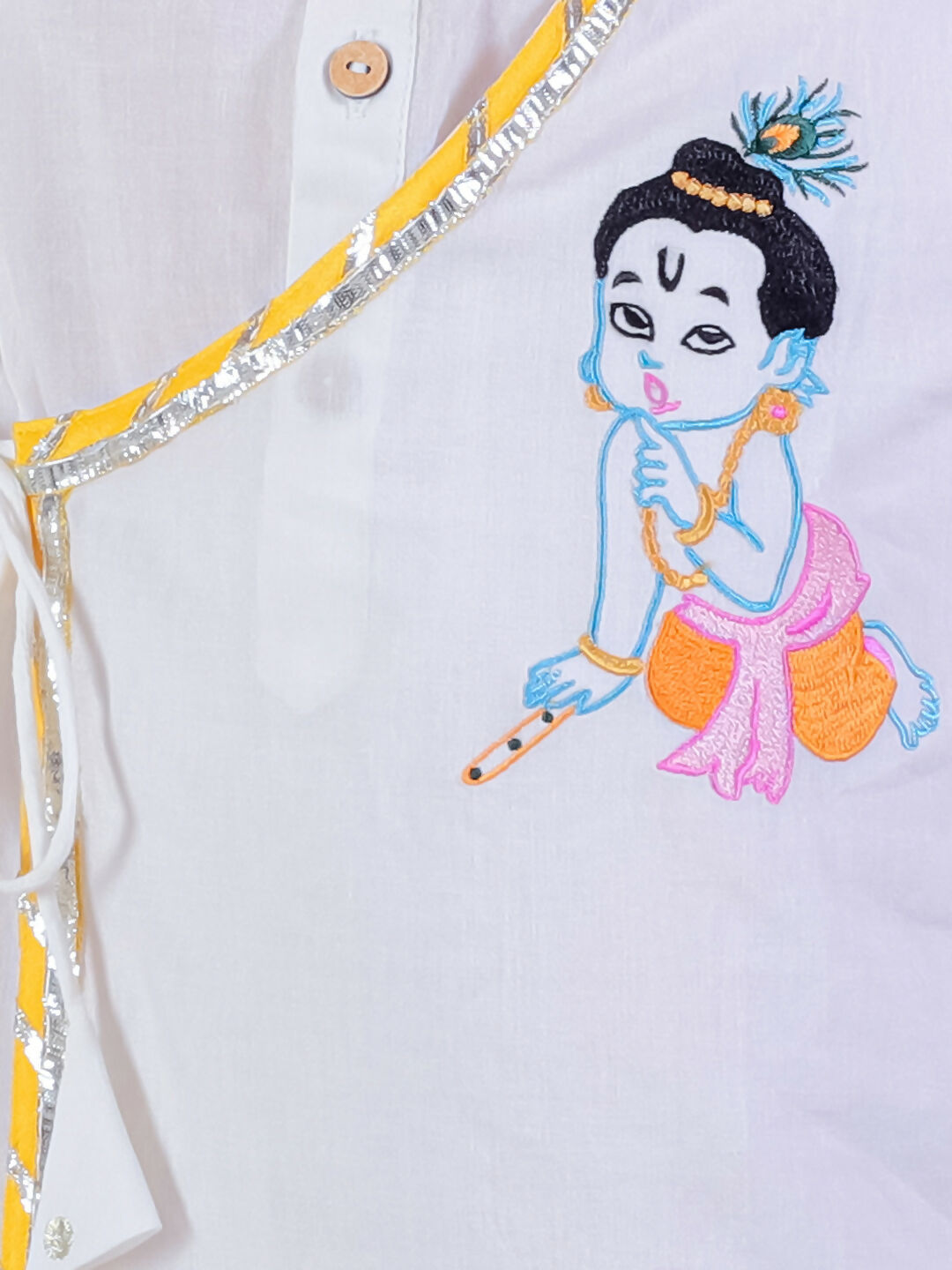 Lil Drama Janmashtami White Boys Cotton Kurta and Yellow Dhoti Ethnic Set