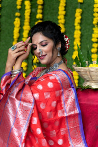 Thumbnail for Aastha Fashion Red Woven Soft Handloom Silk Saree with Blouse - Distacart