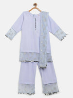 Thumbnail for Ahalyaa Blue Crepe Silver Glitter Print Kids Kurta Palazzo Set With Dupatta For Girls - Distacart