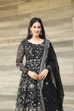 Thumbnail for Teeya Creation Black Color Georgette Heavy Embroidery And Sequence Work Anarkali With Pants And Dupatta - Distacart