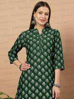 Thumbnail for Vamika Poly Rayon Printed Bottle Green Party Wear/Casual Wear/Office Wear Kurta Set/Suit - Distacart