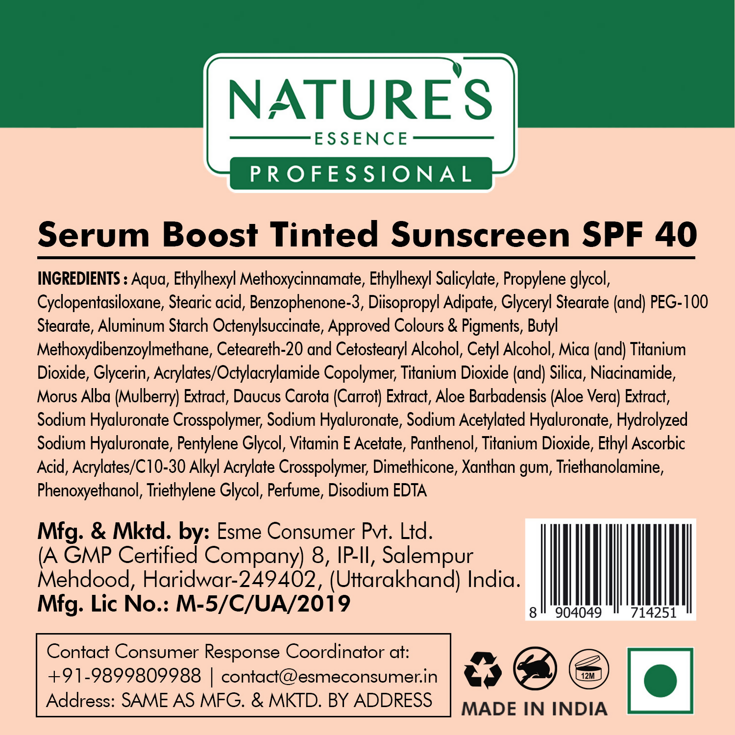 Nature's Essence Professional Serum Boost Tinted Sunscreen SPF 40 PA+++ - Distacart