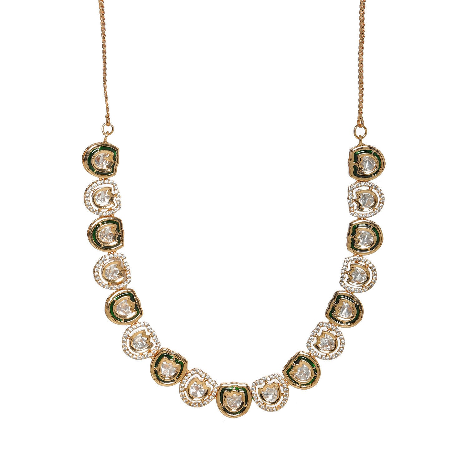 Kundan and Daimond Neckpiece (Gold) - Ruby Raang - Distacart