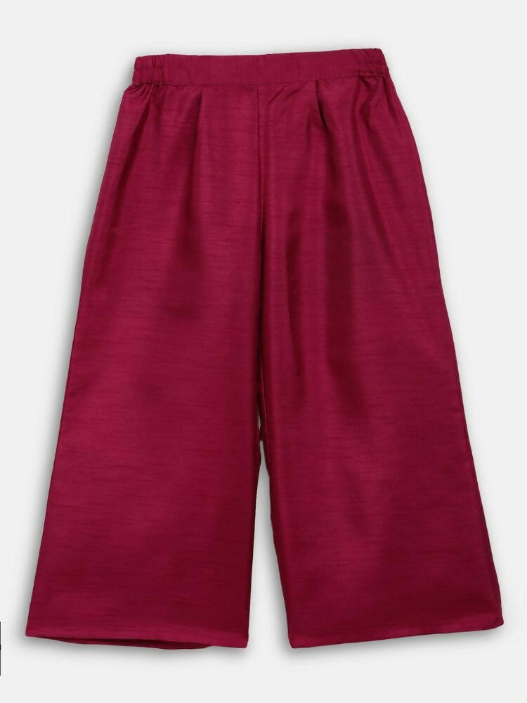 Ahalyaa Wine Poly Silk Curved Kids Kurta Palazzo Set With Bottom For Girls - Distacart