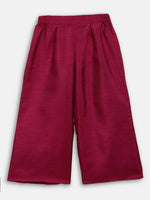 Thumbnail for Ahalyaa Wine Poly Silk Curved Kids Kurta Palazzo Set With Bottom For Girls - Distacart