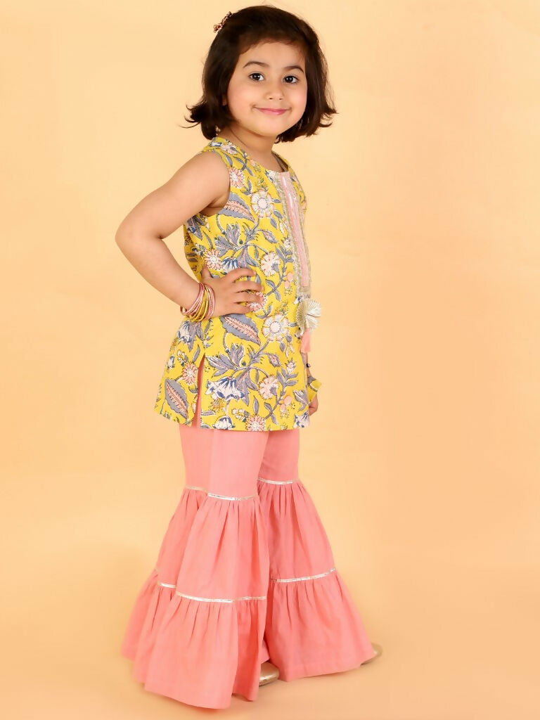 Lil Drama Girls kurta with sharara set - Yellow - Distacart