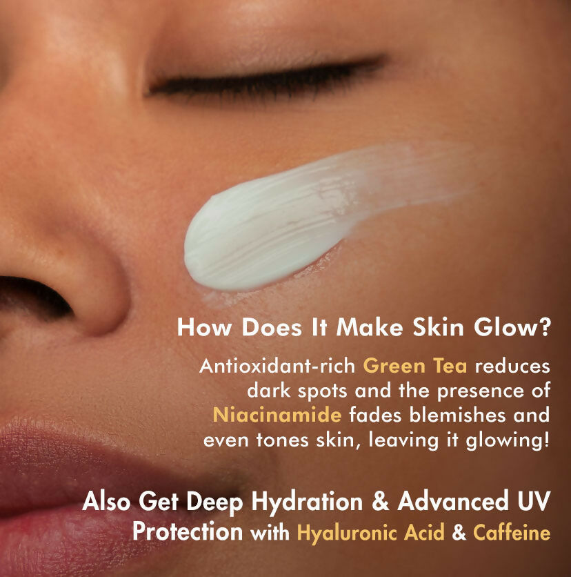 mCaffeine Sun Fix Daily Glow Green Tea Sunscreen SPF 50 PA++++ with Niacinamide, Lightweight & No White Cast - Distacart