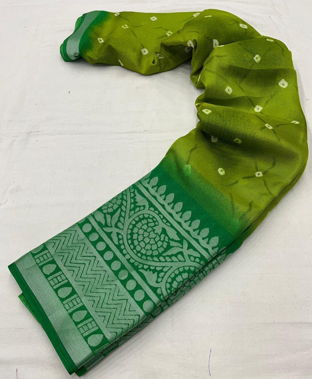 Green Jute Silk Ethnic Motifs Saree with Unstitched Blouse - A2M