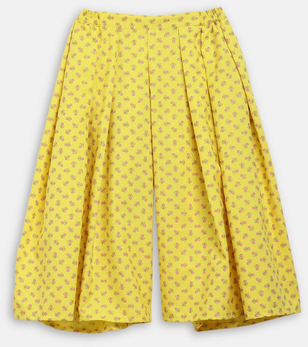 Ahalyaa Yellow Viscose Rayon Printed Kids Top & Palazzo Sets With Jacket For Girls - Distacart