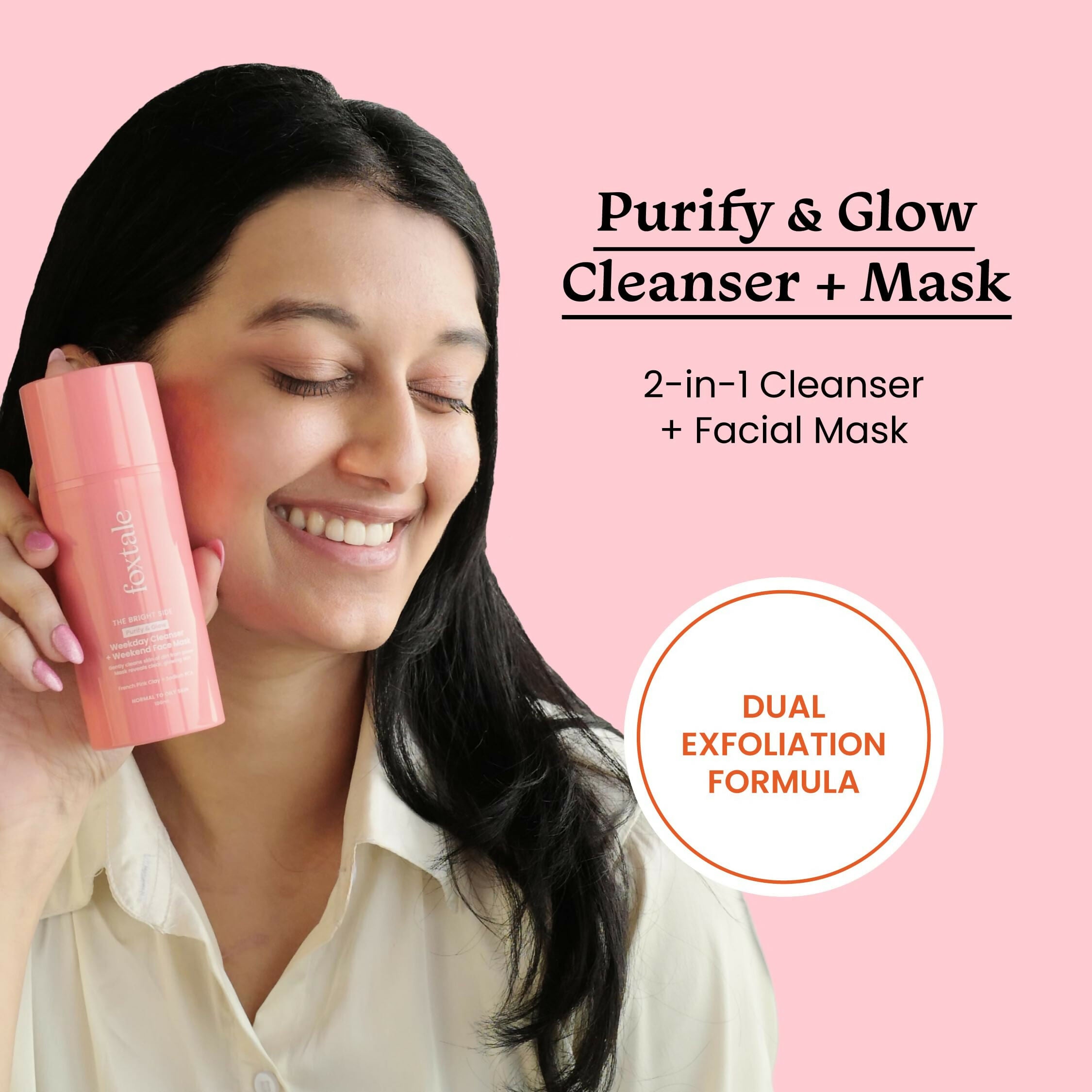 Foxtale Purify & Glow Cleanser + Mask With French Pink Clay & Sodium - Distacart