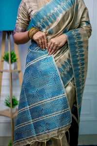 Thumbnail for Aastha Fashion Blue Thread Woven Handloom Tussar Silk Saree with Blouse - Distacart