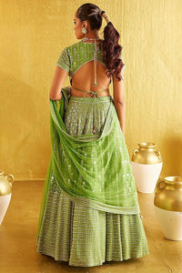 Thumbnail for Aastha Fashion Women's Green Banglori Silk Sequence With Thread And Jari Embroidery Work Lehenga Choli