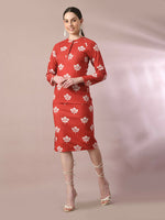 Thumbnail for Myshka Women's Rust Printed Round Neck Party Top With Skirt Co-ord set - Distacart