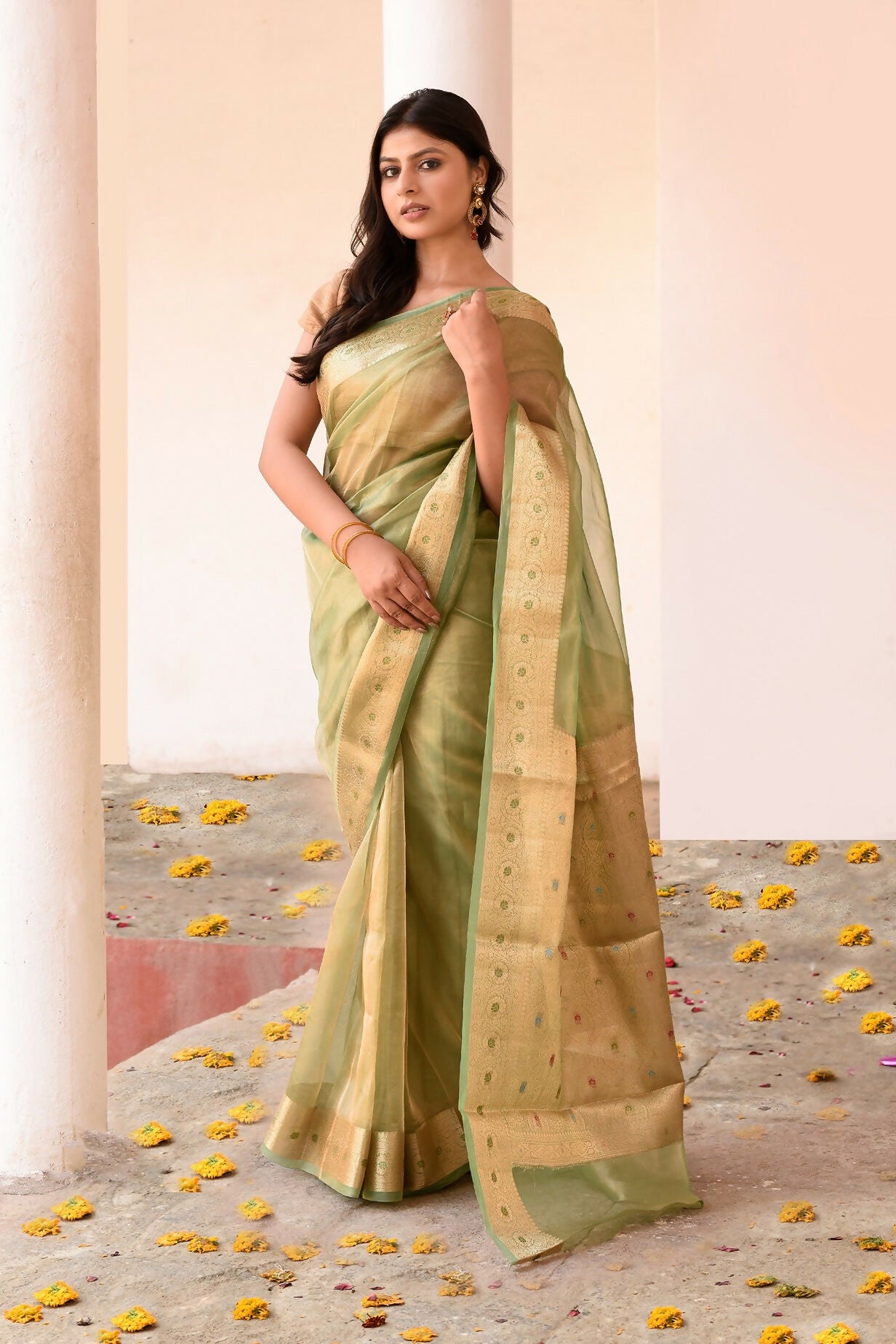 Joban Fashion Green Pure Banarasi Tissue Saree