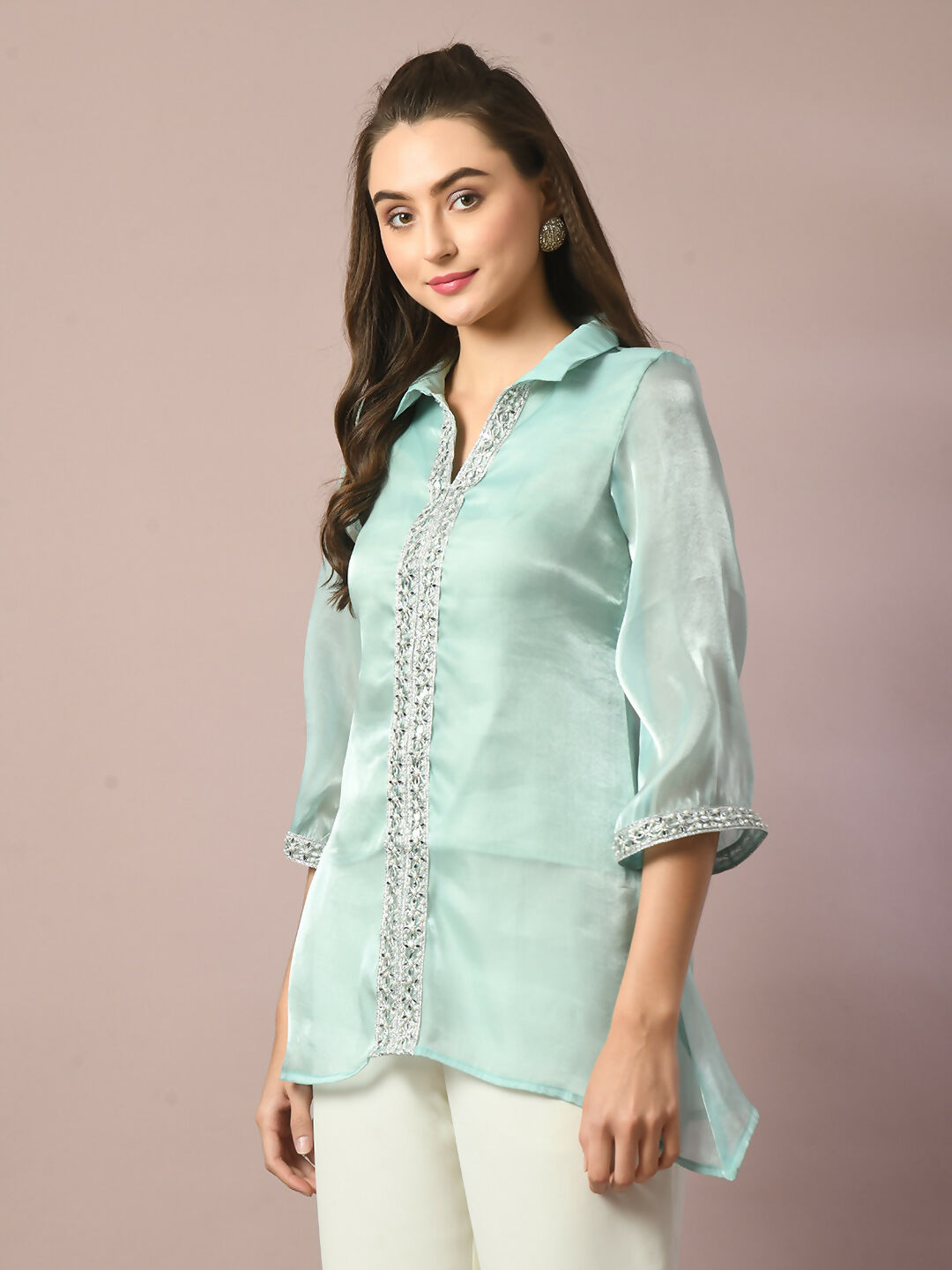 Myshka Women's Blue Solid Longline Party Tunic - Distacart