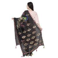 Thumbnail for A R Silk Silk Peacock Multi Fancy Dupatta Color Black Dupatta or Chunni