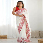 Thumbnail for Joban Fashion Silk Blend Off White & Red Saree