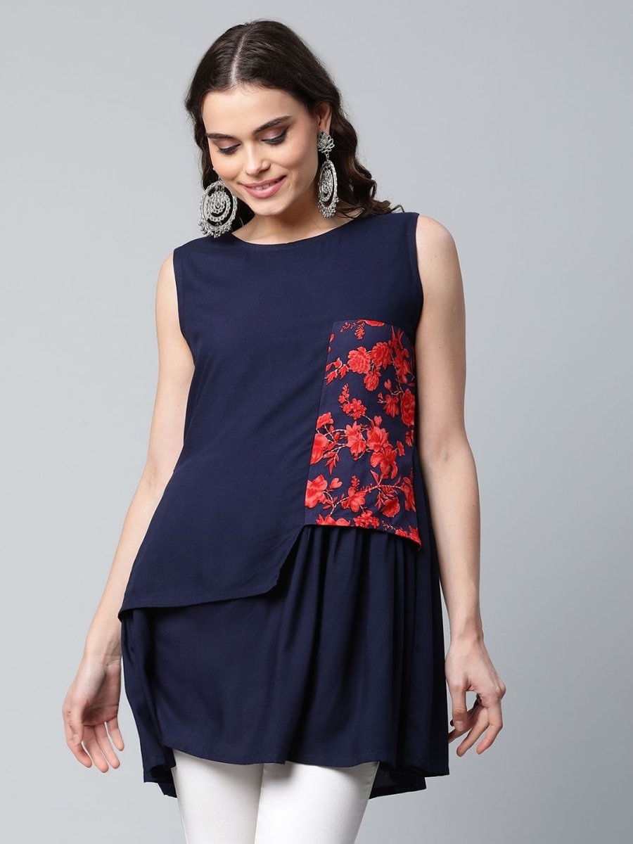 Ahalyaa Women Navy Blue Rayon Printed Tunic - Distacart