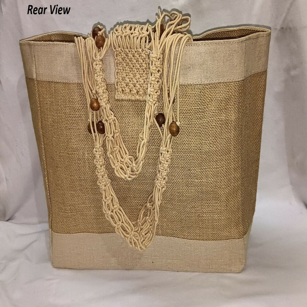 Jute Ladies Fashion Bag with Wooden Beads - Distacart