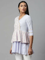 Thumbnail for Ahalyaa Women Summer Blue Crepe Printed Tunic - Distacart