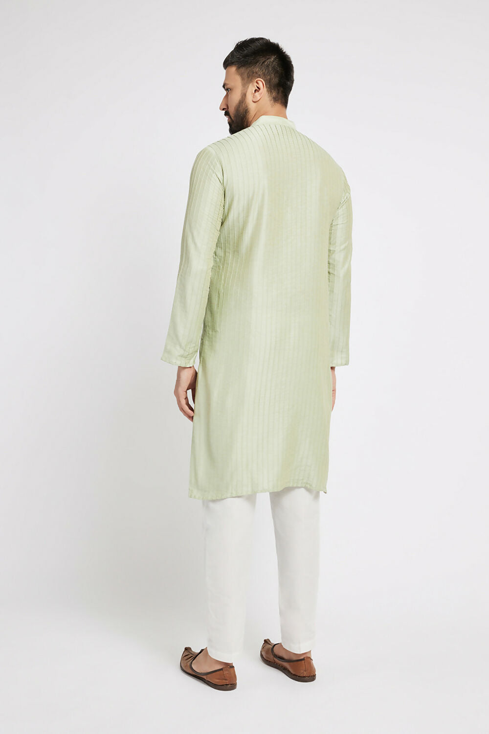 Ethnic India Green Men's Kurta Striped Polyester - Distacart